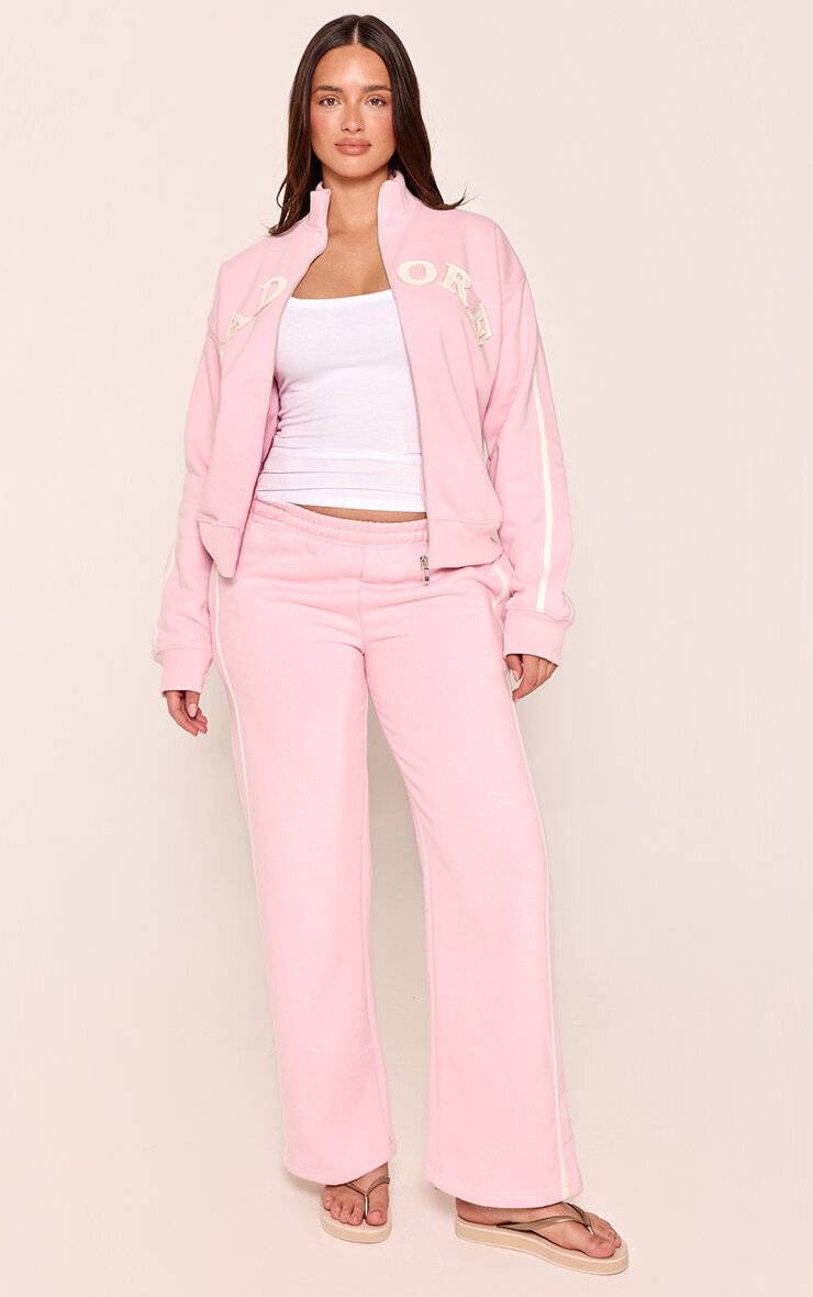 Rose Sweat-shirt Zippé Shape À Contraste Avec Appliqué J'adore