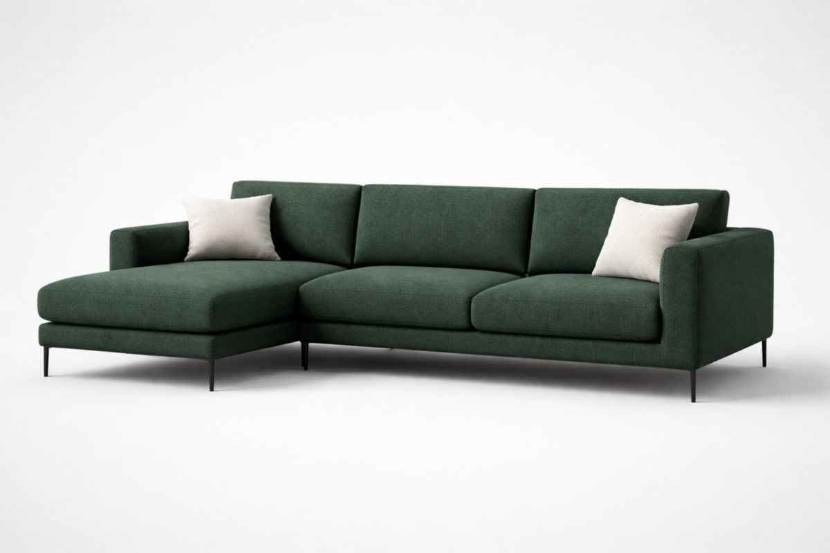 Ecksofa 3-Sitzer mit Ottomane Stoff Dunkelgrün Länge 300 cm