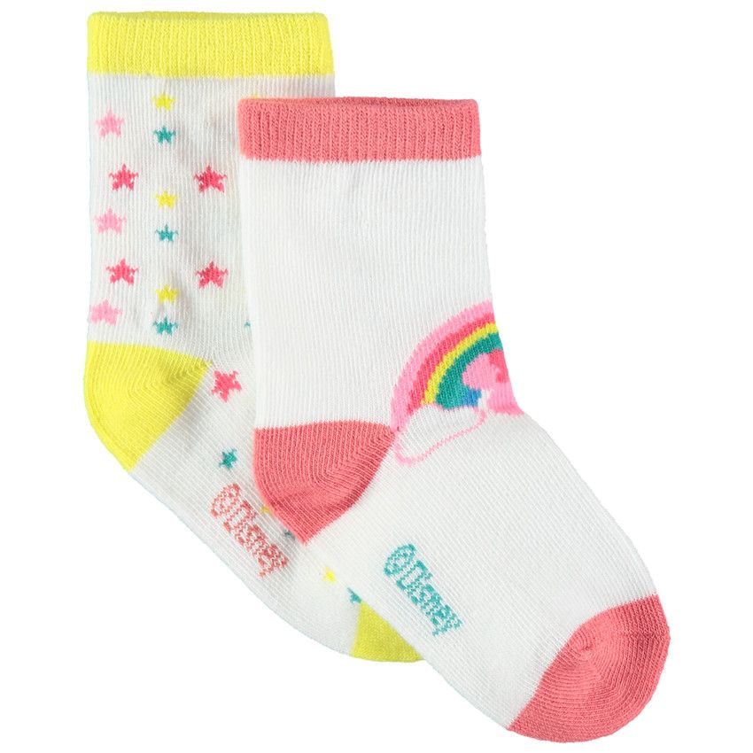 Lot de 2 paires de chaussettes motif arc-en-ciel et étoiles - Blanc