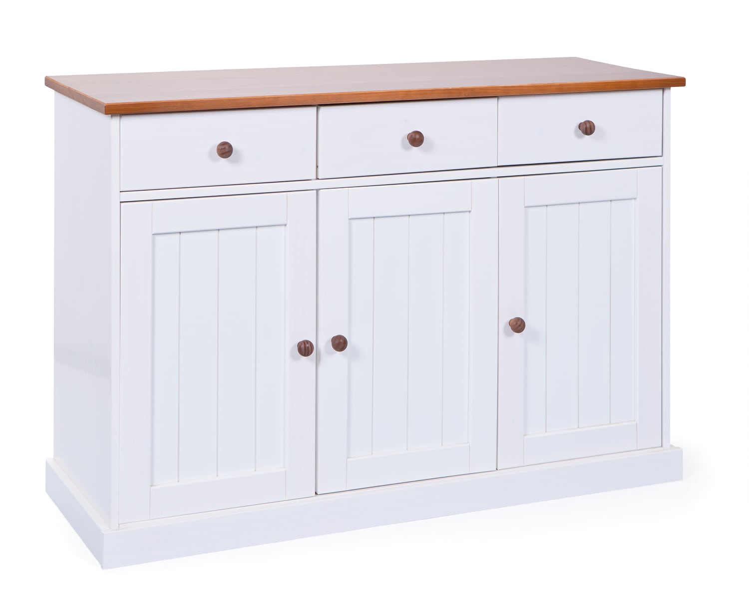 Inter Link FSC Sideboard Westerland 3 Türen und Schubladen Kiefer Massivholz weiss und sepia, braun lackiert