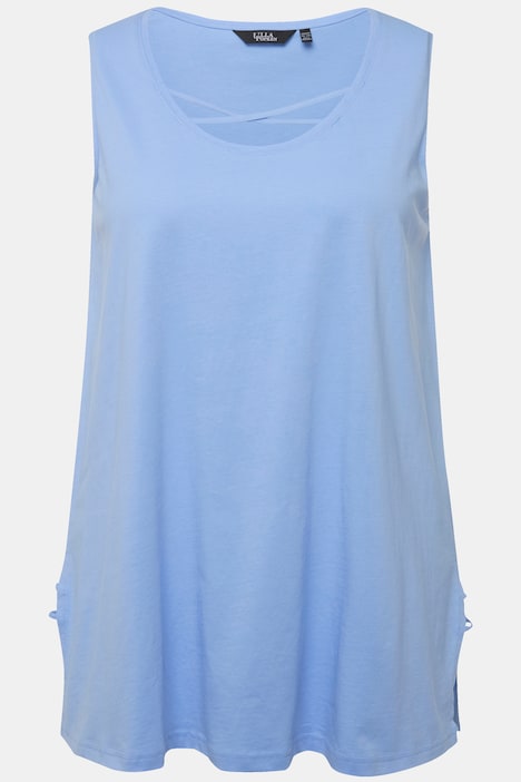 Longtop, Zierbänder, A-Linie, Rundhals, ärmellos