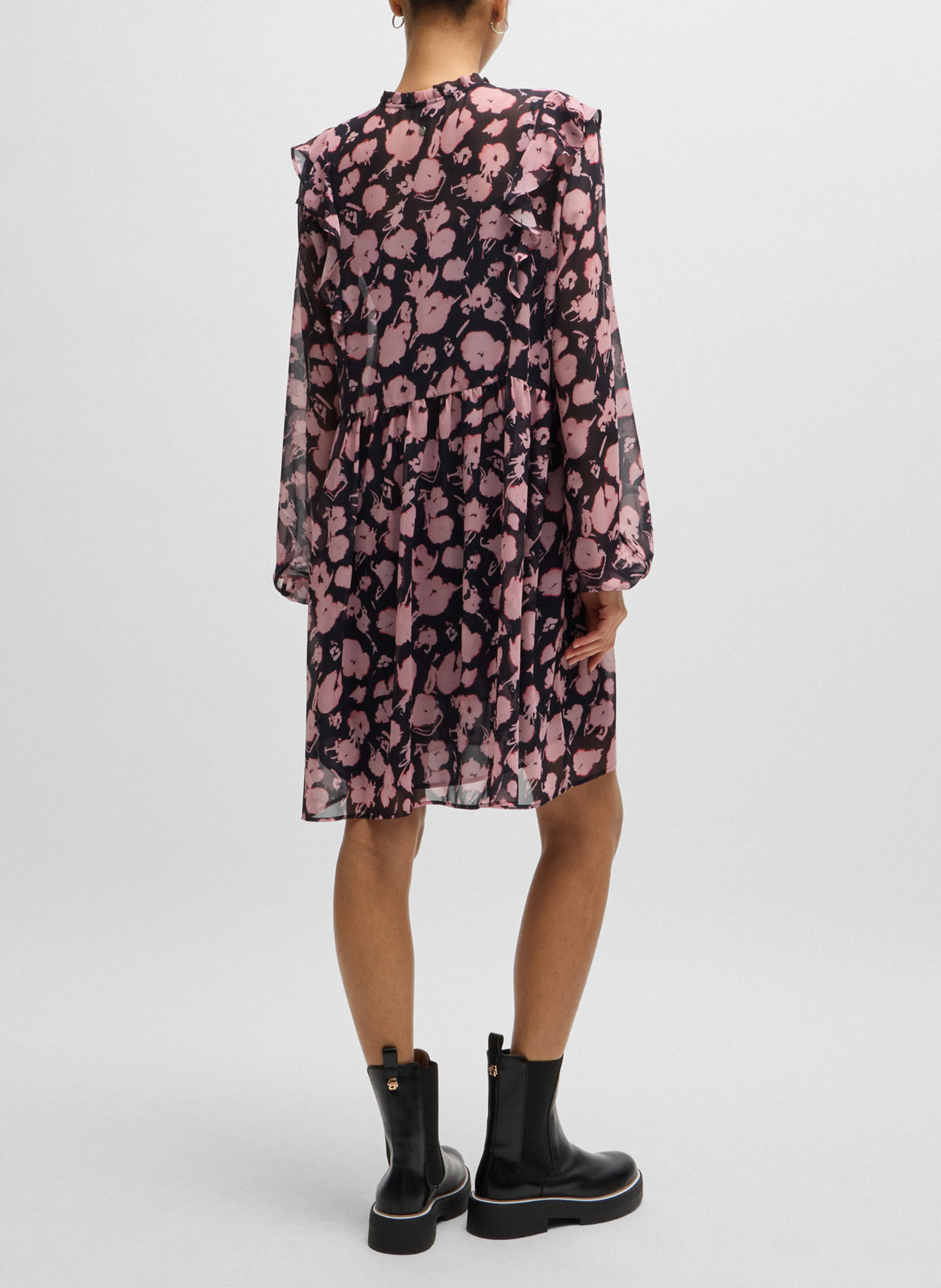 Robe courte droite imprimée| Noir