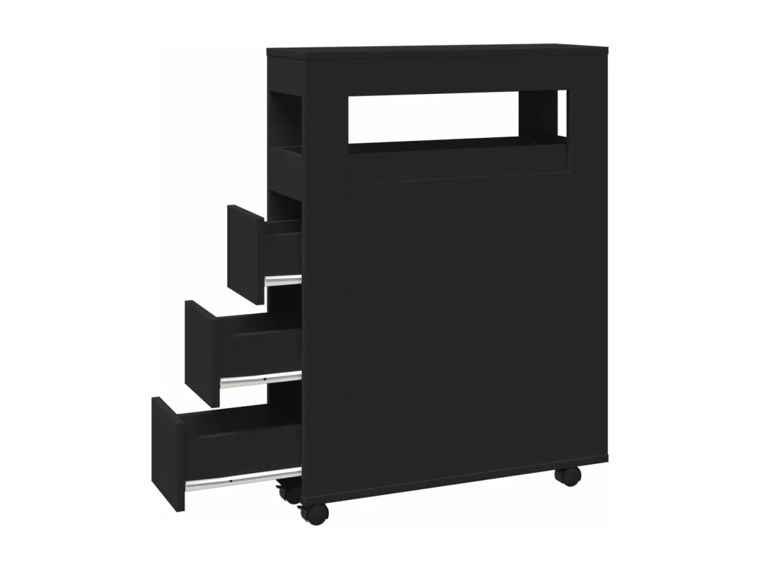 Meuble étroit de salle de bain à roulettes noir
