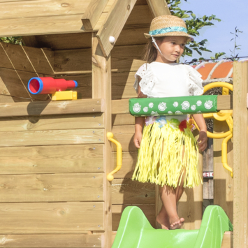 Speeltoestel Jungle Gym Resort grenen geïmpregneerd met glijbaan donker groen en 2-schommel module