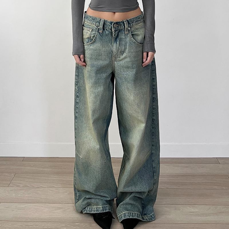 Sosana - Lage taille gewassen losse wijde jeans