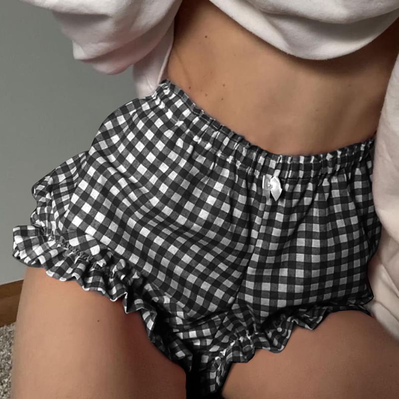 PolkaBella - Hoge taille Gingham strik hotpants