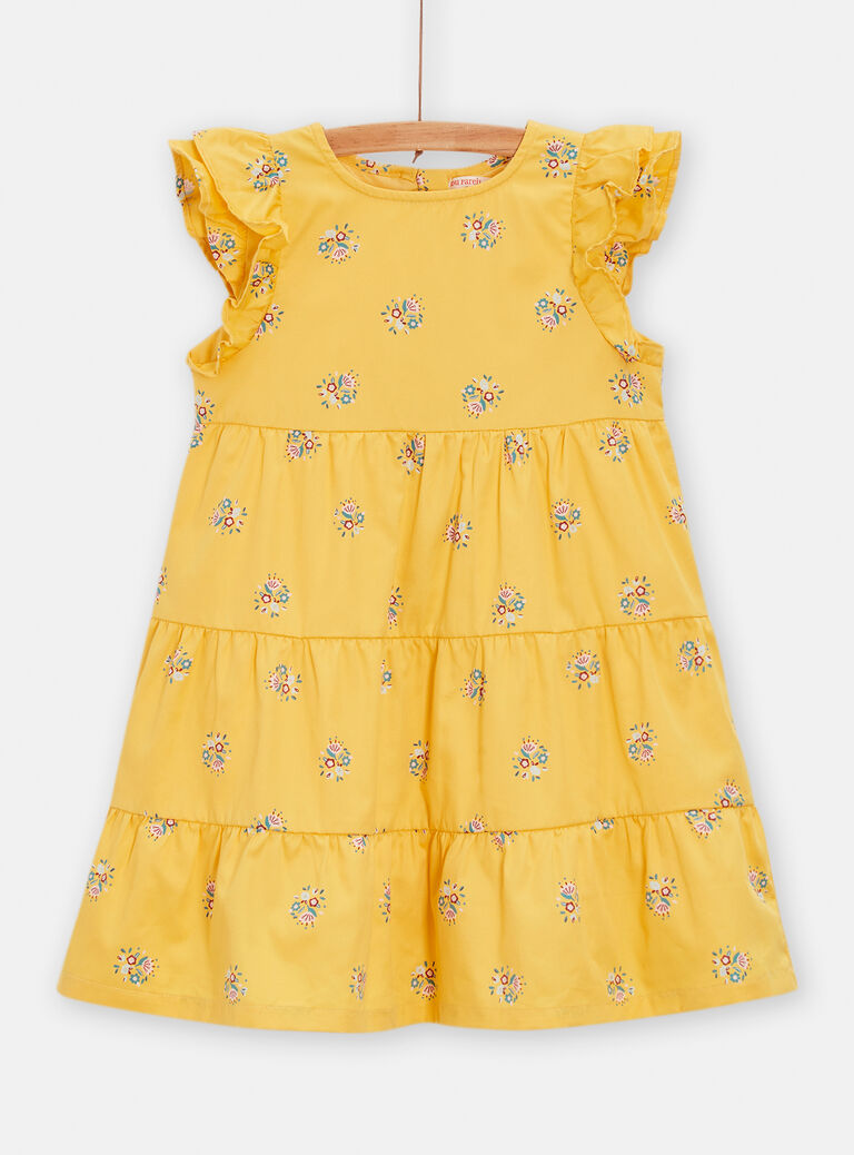 Robe jaune imprimé bouquet de fleurs pour fille