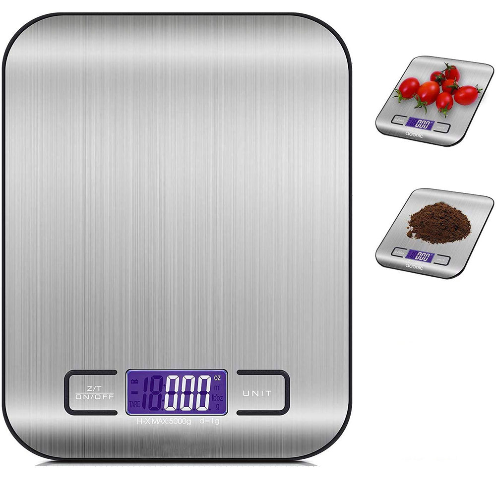 (14x18cm) Professionelle Digital Edelstahl Küchenwaage mit LCD Display (Batteriebetrieben) - Silber / Weiss