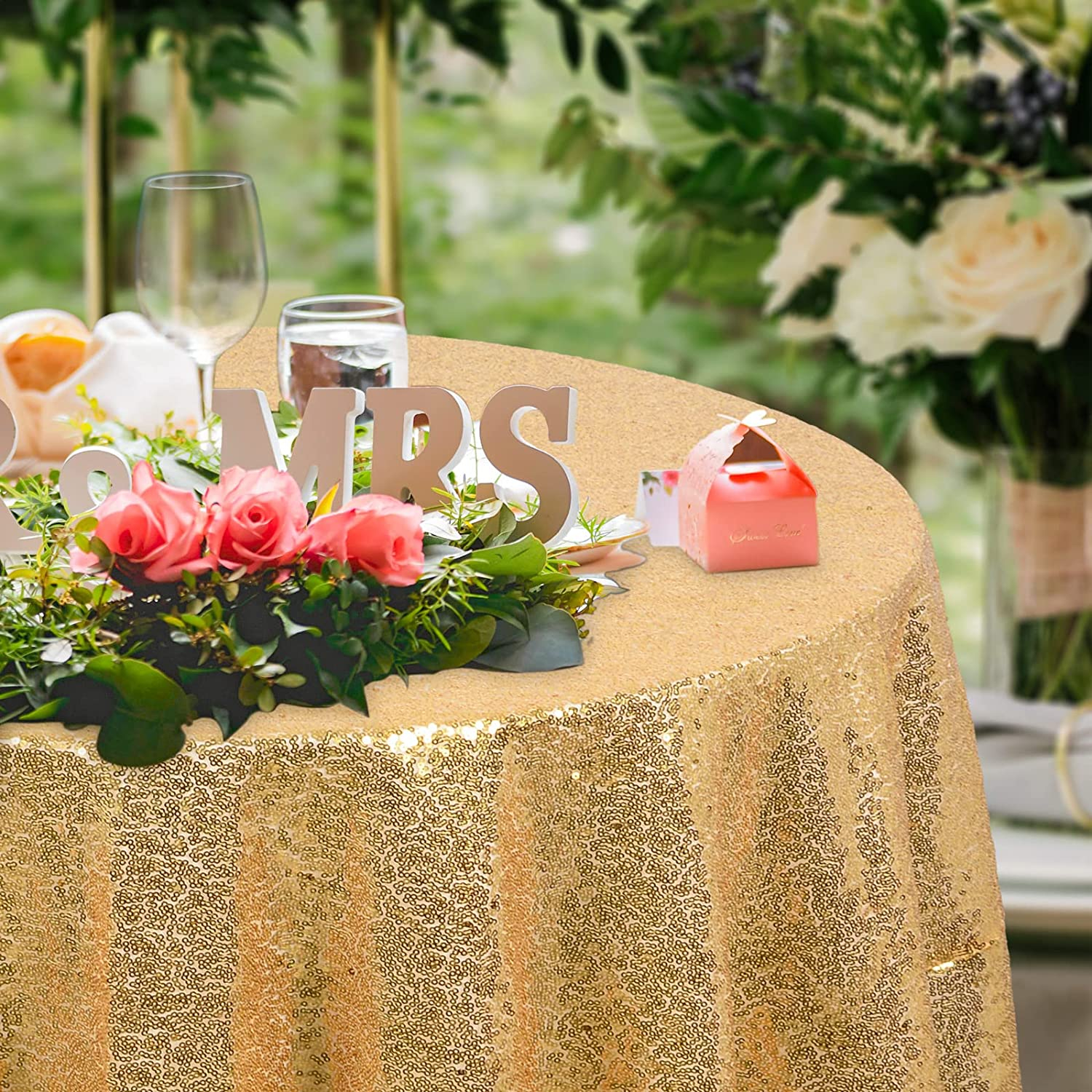 (Ø80cm) Glitzer Tischdecke Party Dekoration Pailletten Tisch Tuch - Gold