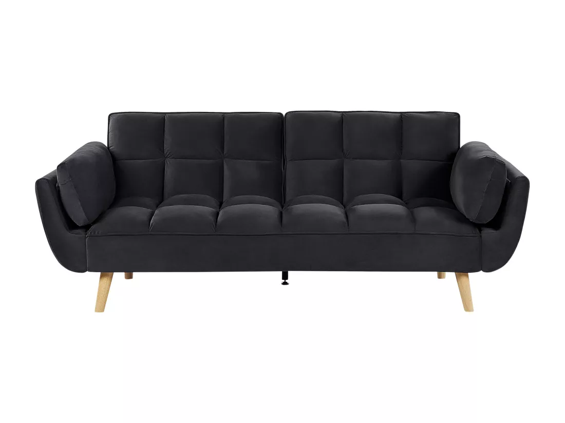 Canapé 3 places convertible en velours noir ASBY
