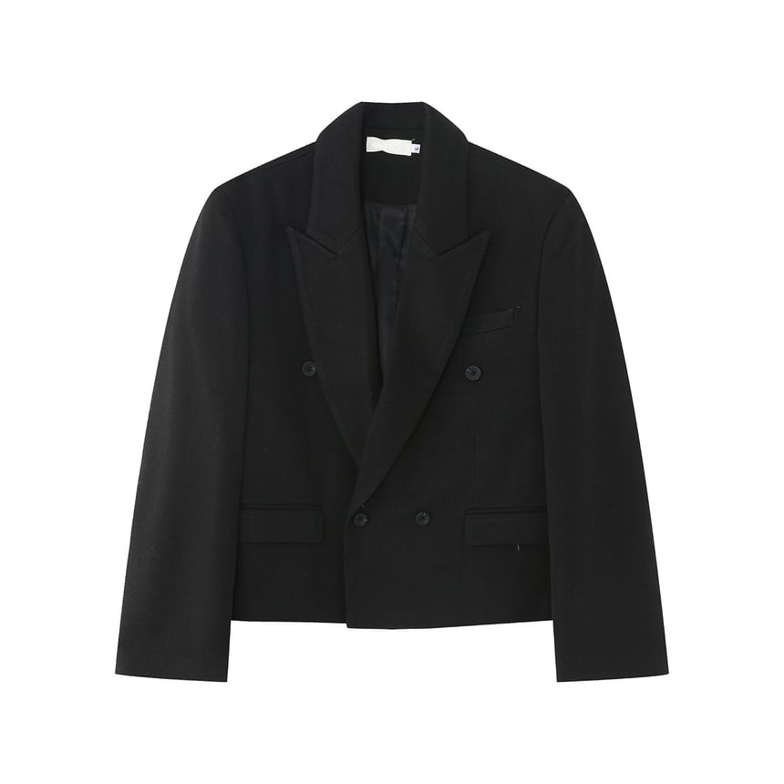 FAERIS - Dubbelrijs effen blazer / Hoge taille wijde broek