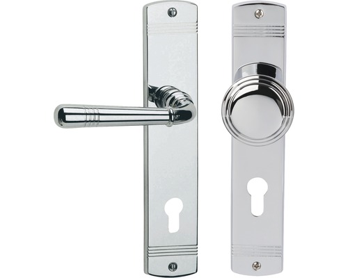 Lange platenset Sale chroom/gepolijst PZ met knop + hendel voor appartementsdeur links