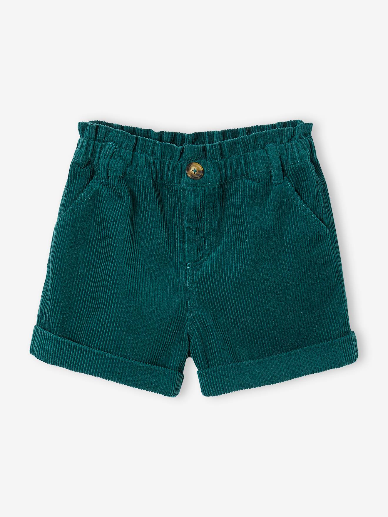 Calça curta de veludo cotelê, estilo paperbag, marrom médio, lisa.