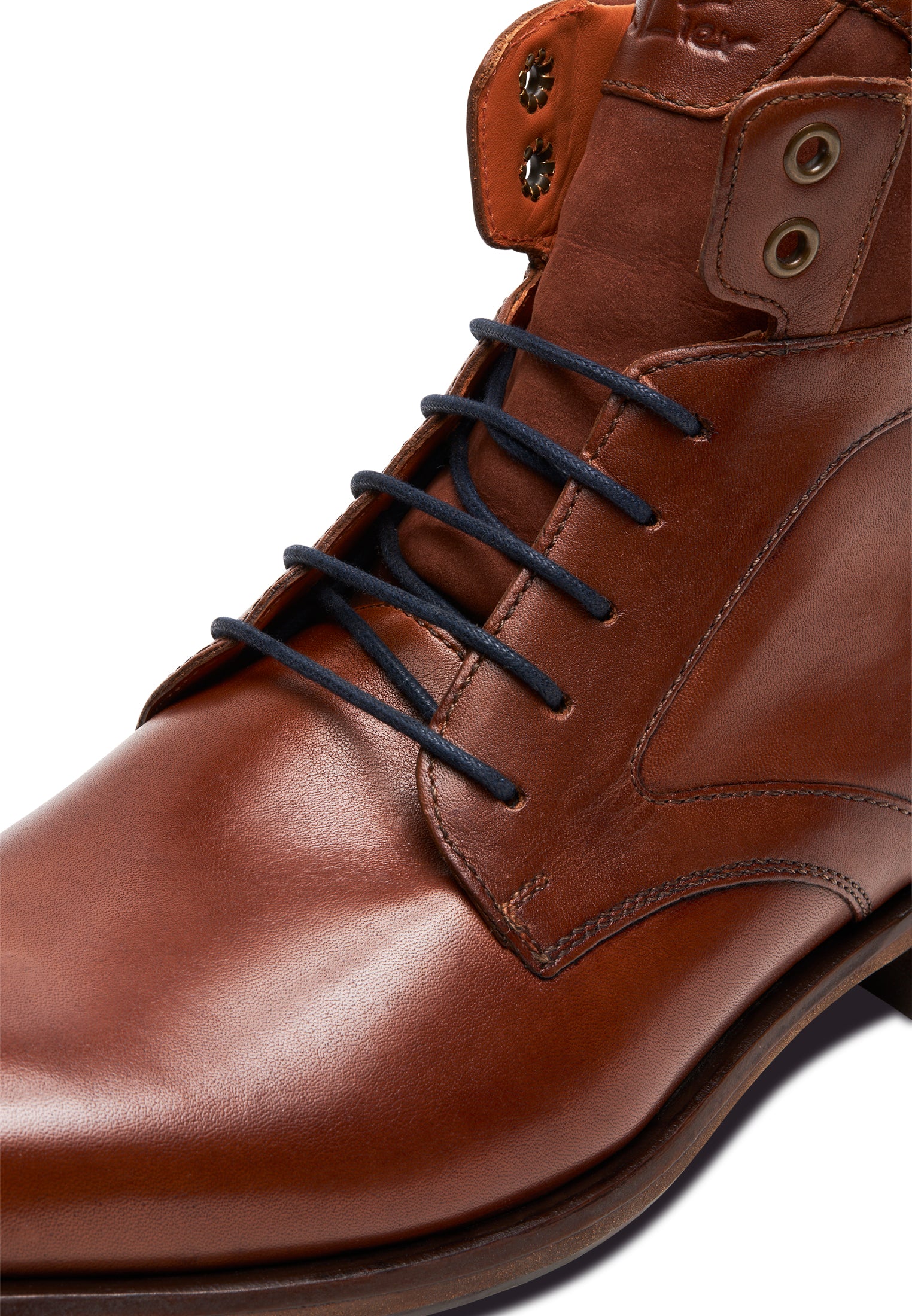 Cognac gladleren Henry boot met fijne print