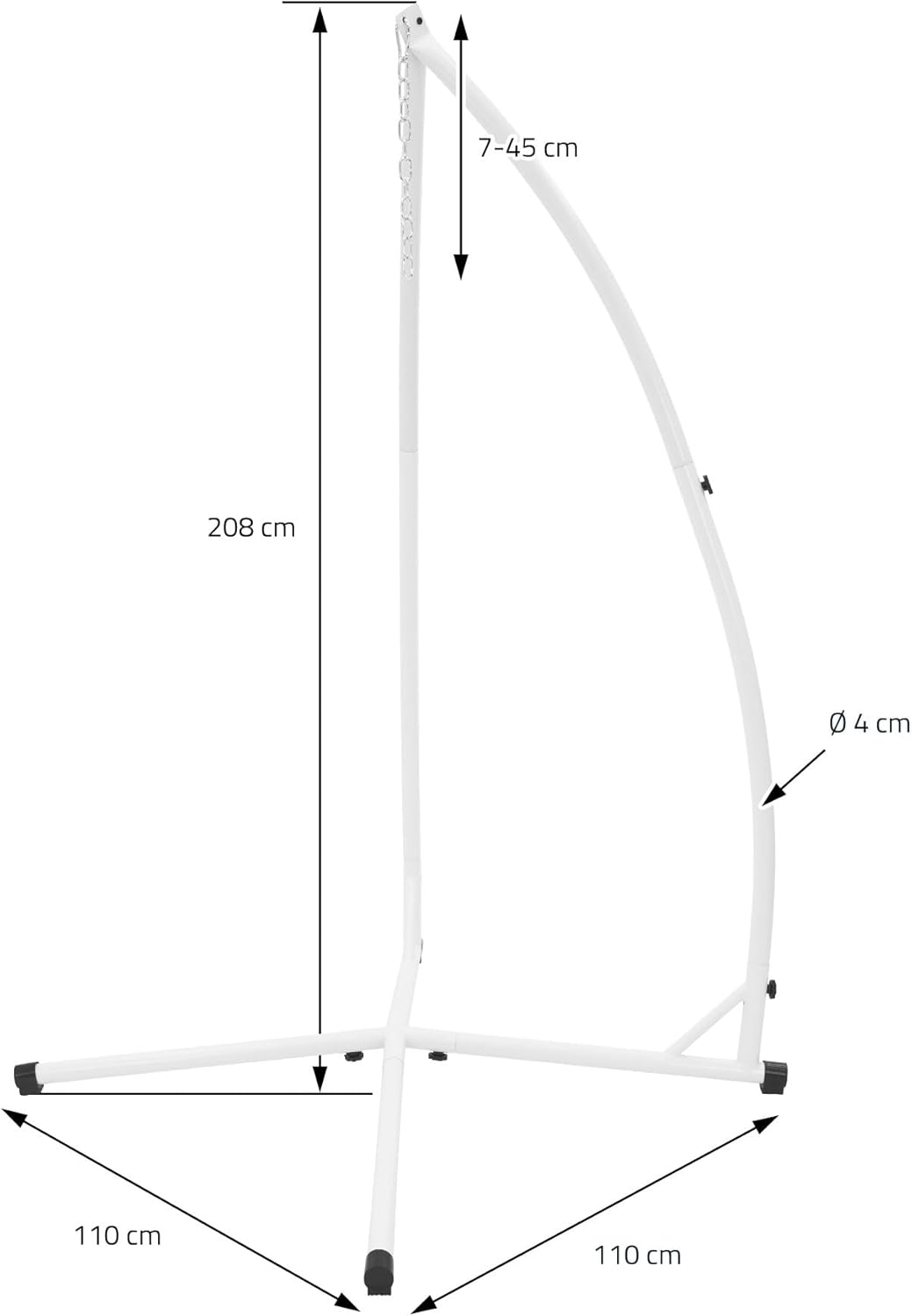 ECD Germany Hängesesselgestell Weiß, 208 cm, Belastung bis 120 kg, stabil & sicher, Stahlrohr, Freistehendes Hängestuhlgestell Hängesessel Hängestuhl Metallgestell Hängesesselständer Hängesitzständer