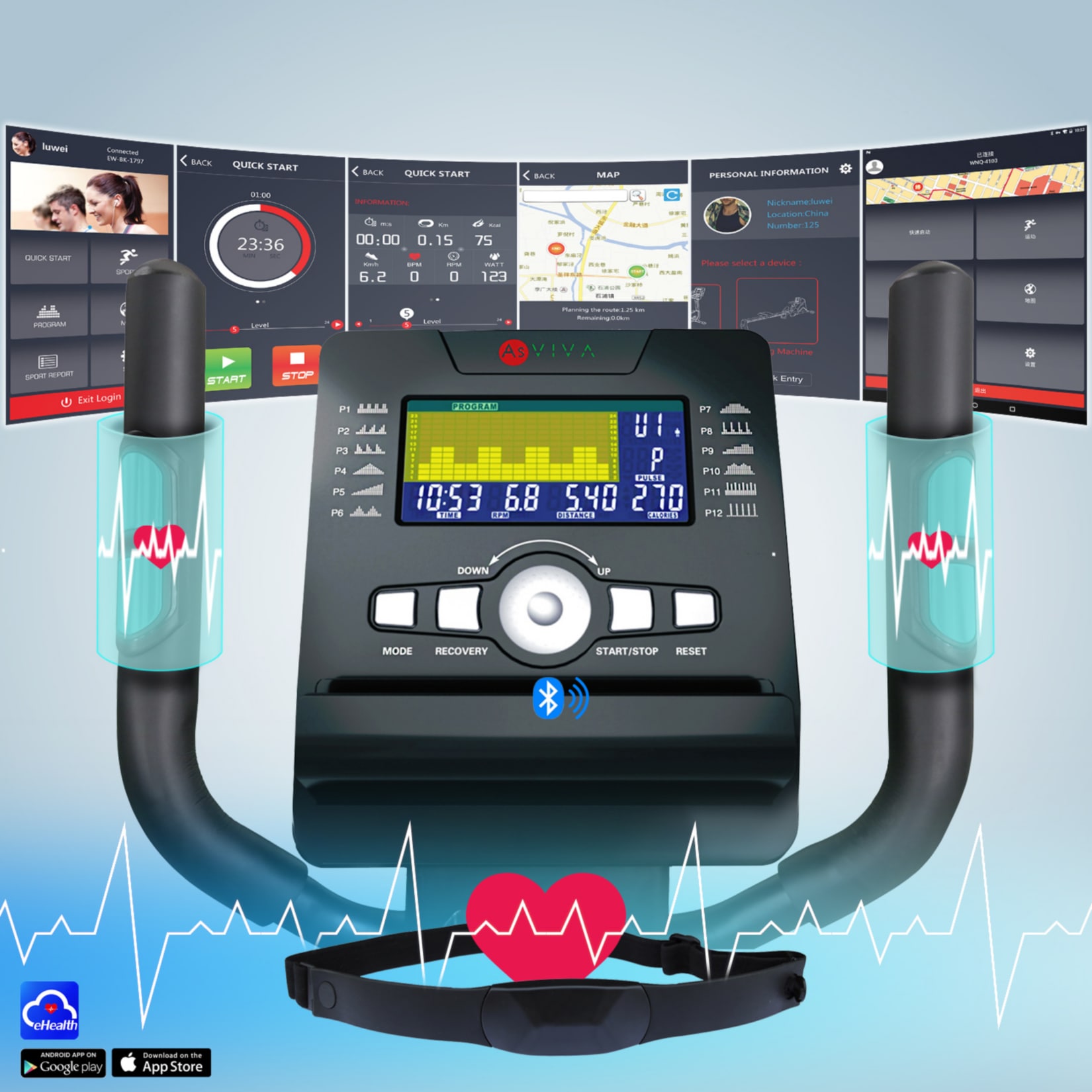 Ellipsentrainer und Ergometer AsVIVA E4 Pro Bluetooth