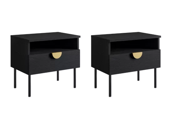Lot de 2 tables de chevet avec 1 tiroir - Coloris : Noir et doré - NATANIEL