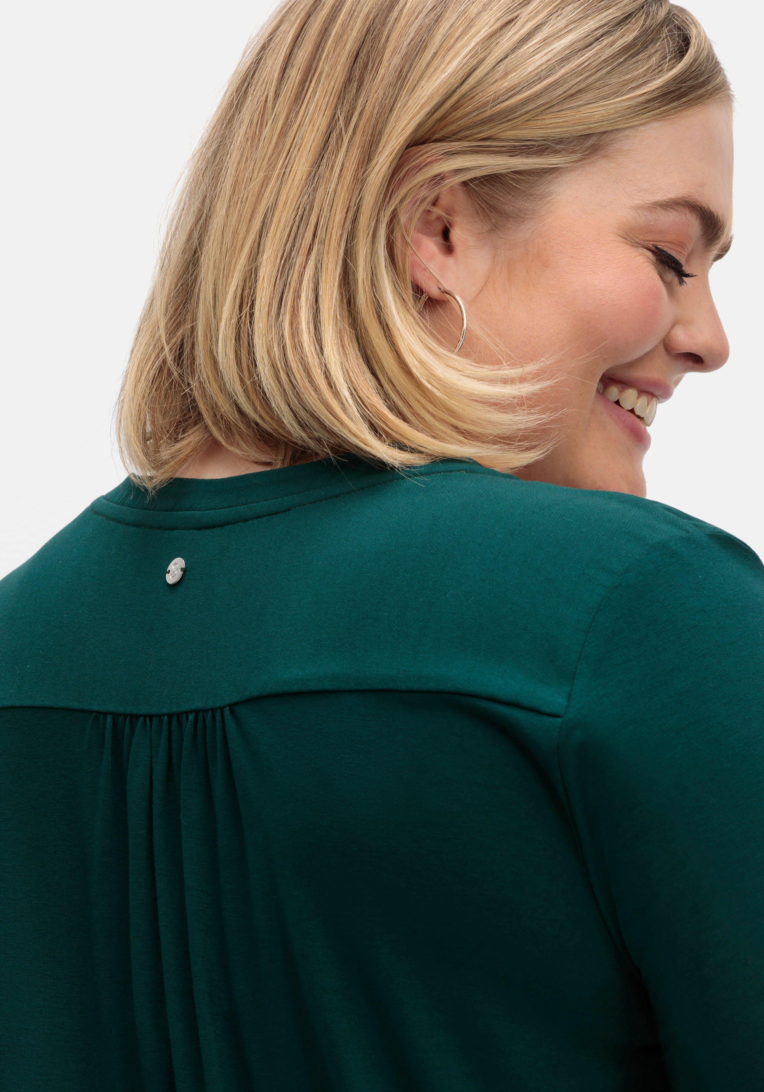 Shirt im Material-Mix, mit Bindeband am Ausschnitt