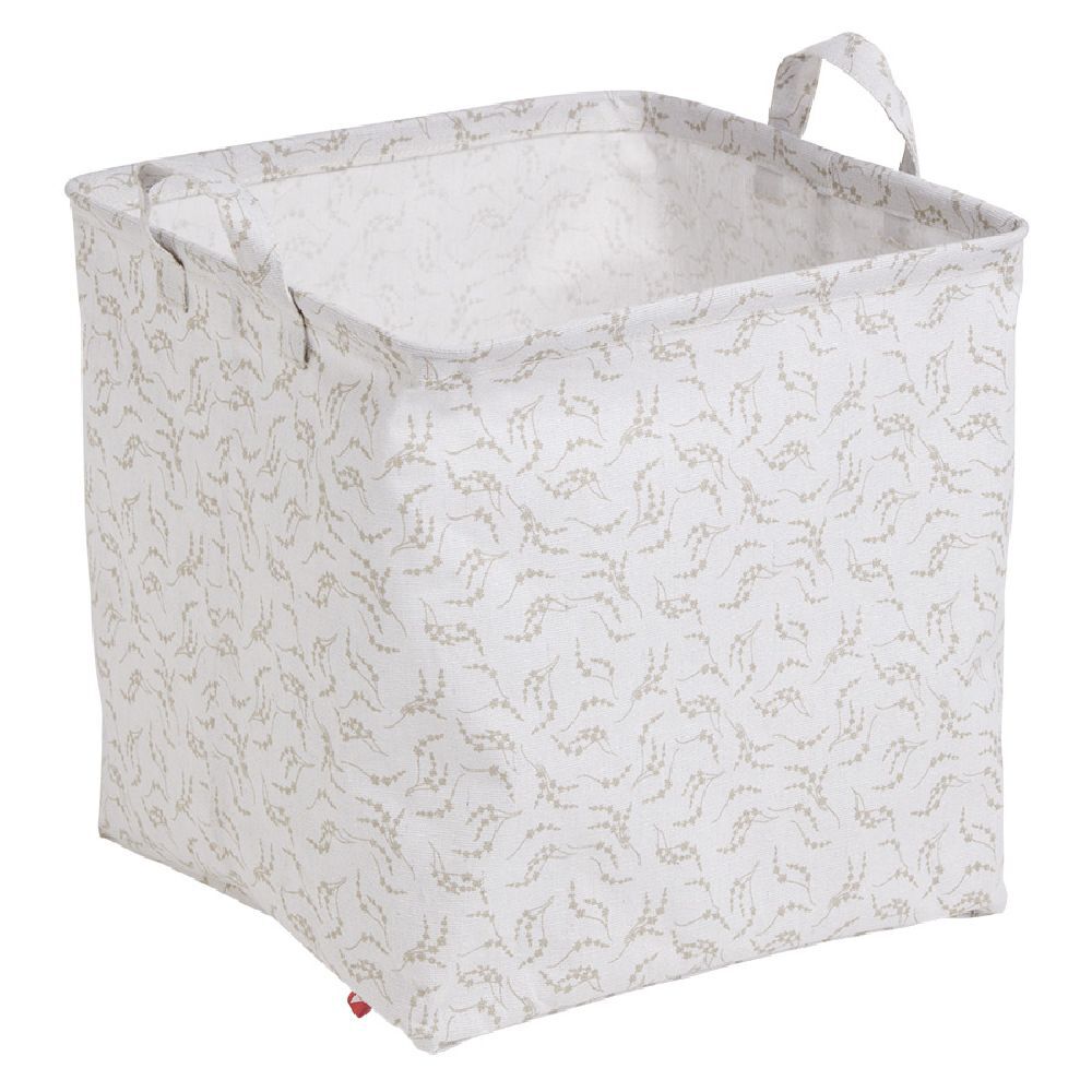 Panière Box Cube coton imprimé 31x31x31cm blanc et beige