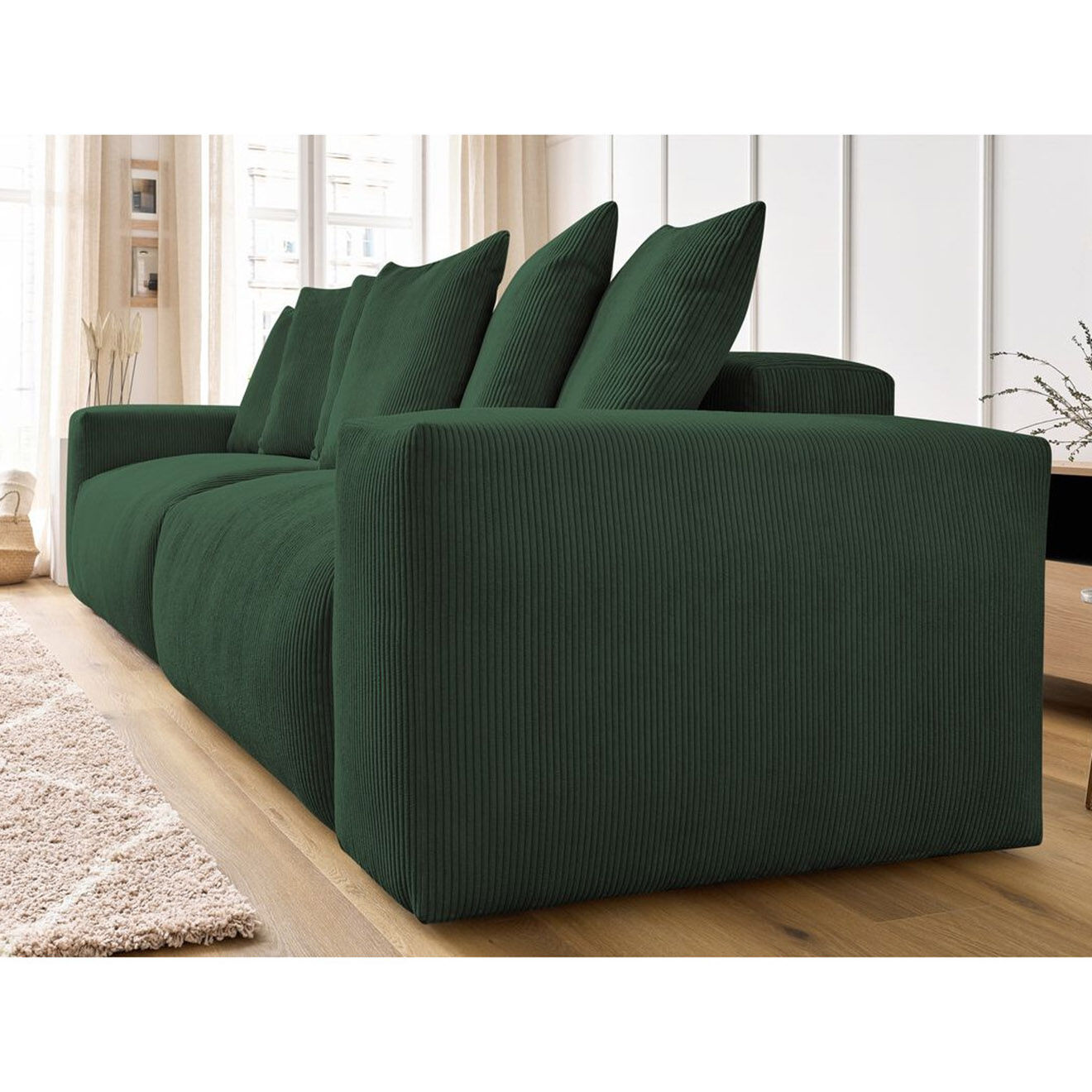 Bobochic Canapé 4 places moelleux voltaire velours côtelé vert - 320x124x75 cm