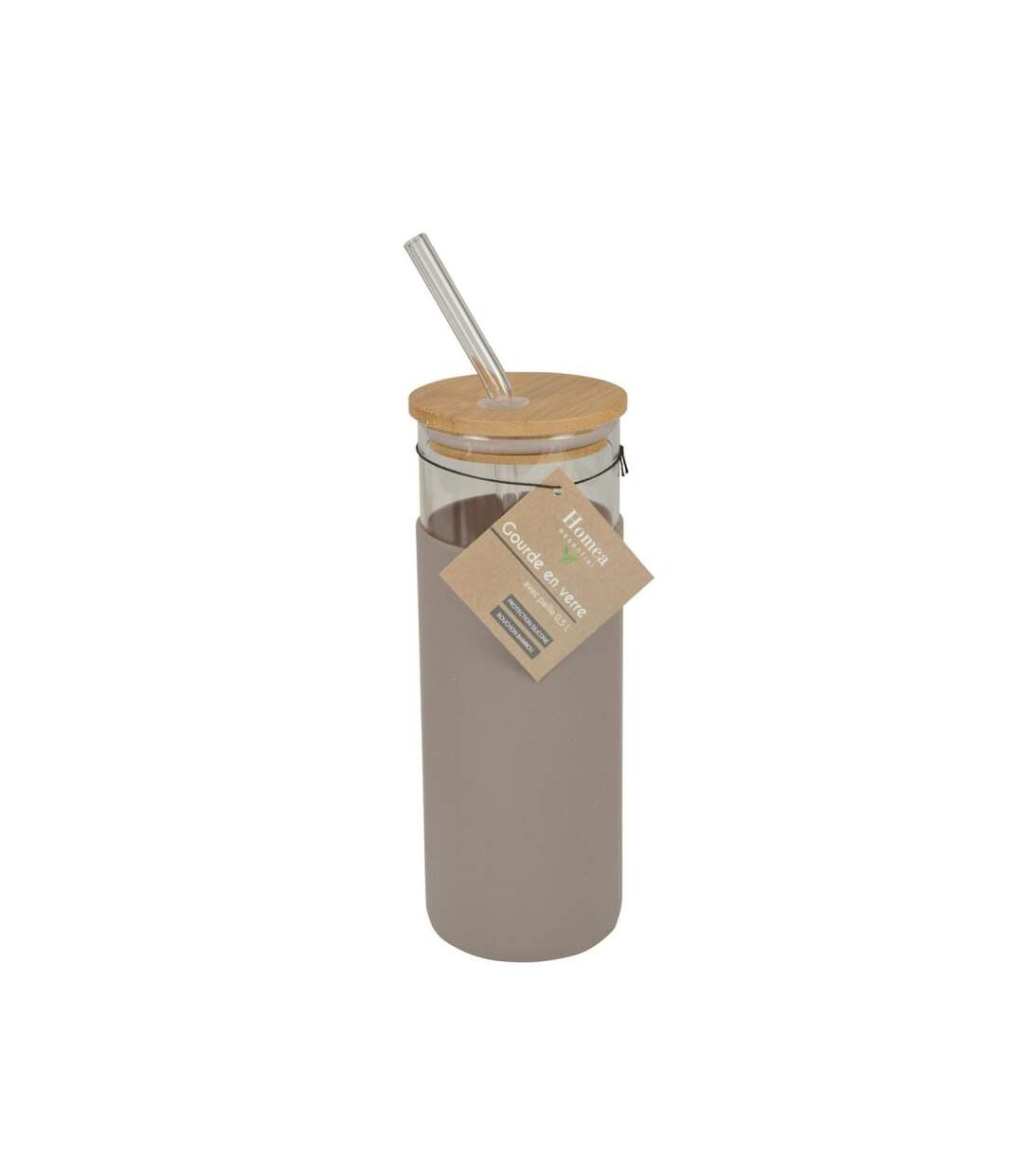 Paris Prix - Gourde & Paille En Verre silicone 0,5l Taupe