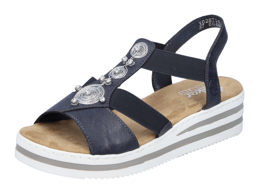 Rieker Riemchensandale  , Sommerschuh, Sandalette, Keilabsatz, mit gestreifter Sohle