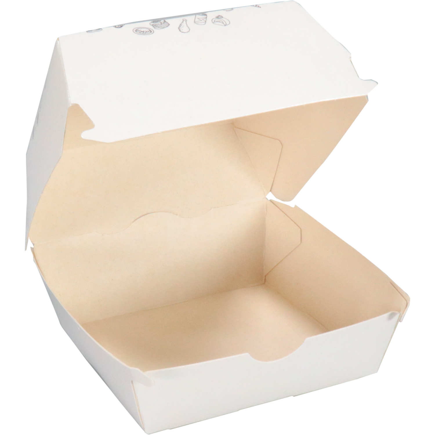 Bak, Karton + kleicoating, TASTY, hamburgerbak, 90x90x70mm, wit