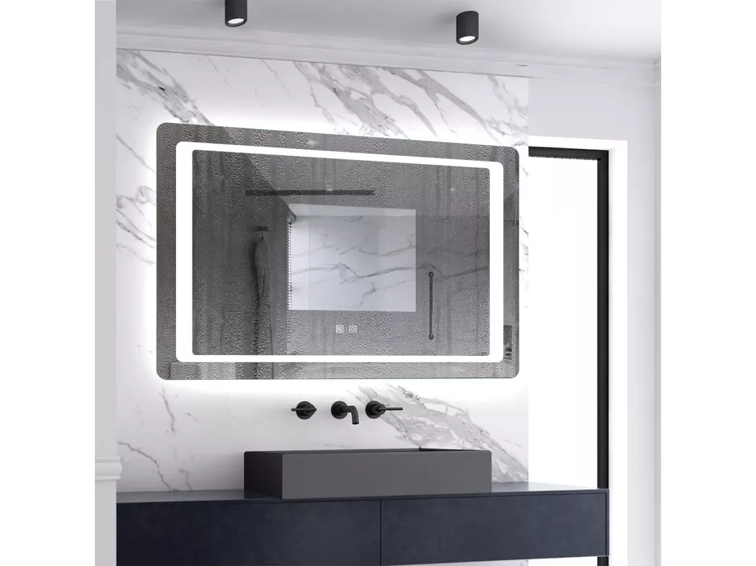 Miroir de salle de bain lumineux l.90 x H.70cm avec Anti-buée, Mural Miroir