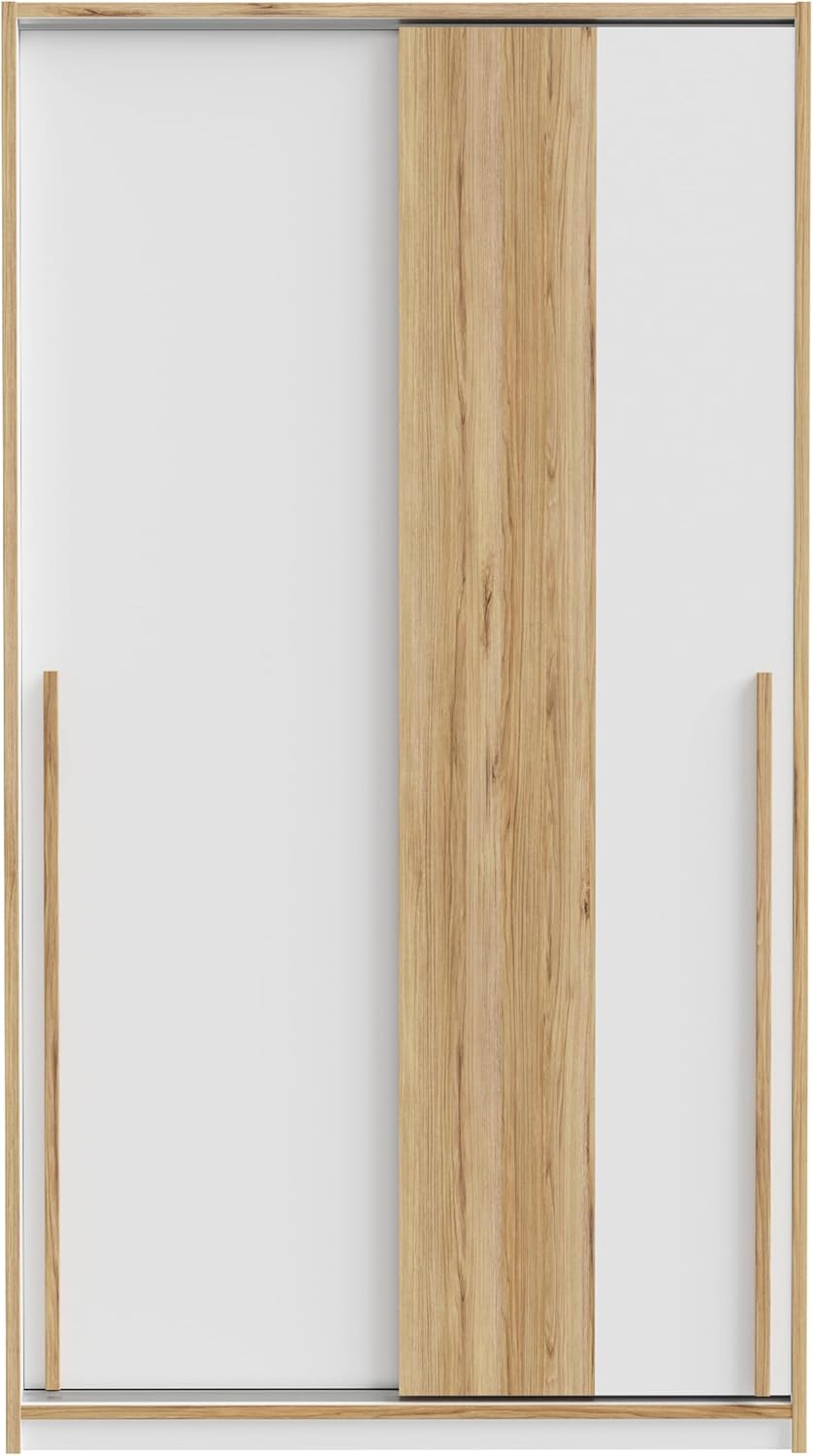 Forte SMARTROOM Kleiderschrank 120, Moderner Schrank mit Zwei Schwebetüren, Holzwerkstoff, Grau/Catania Eiche, 118,8 cm breit, 215 cm hoch, 57,3 cm tief