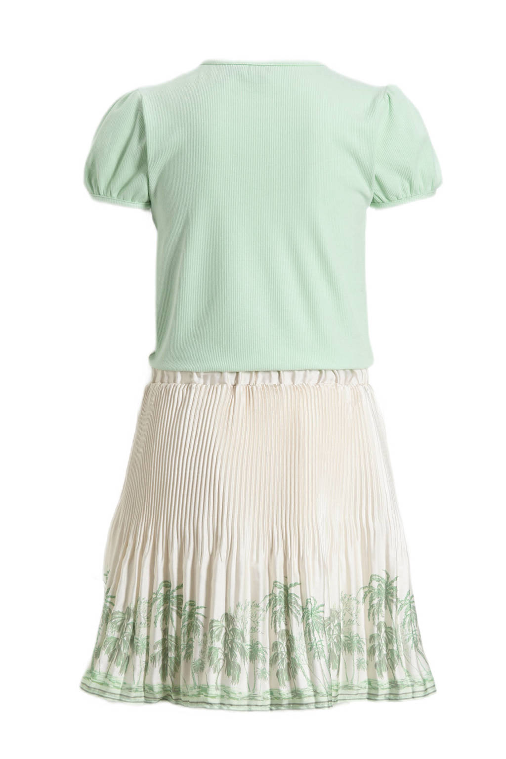 NONO gebloemde jurk Moran lichtgroen/beige