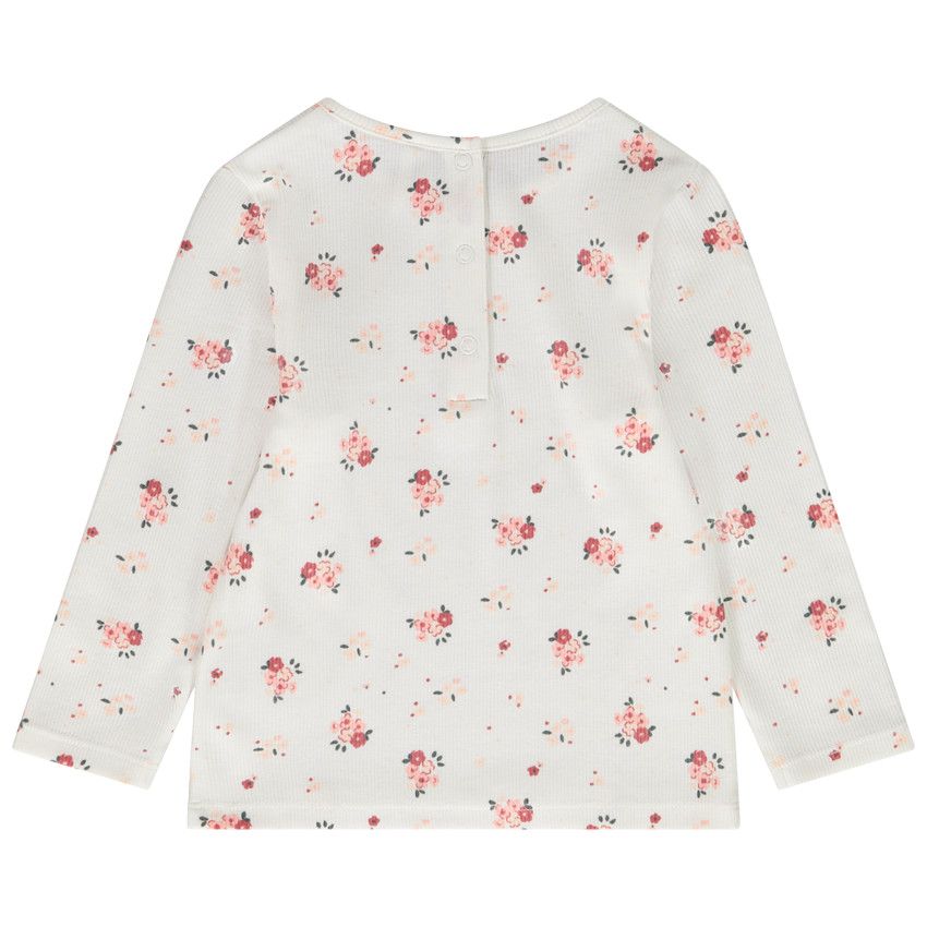 T-shirt manches longues côtelé imprimé floral pour bébé fille - Ecru