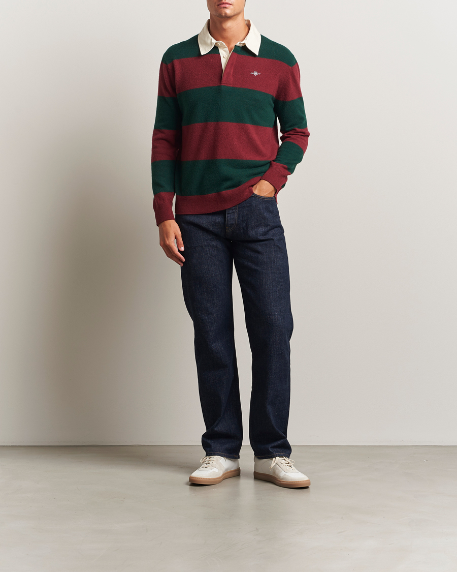 GANT Extra Fine Lambswool Striped Knitted Rugger Tartan Green