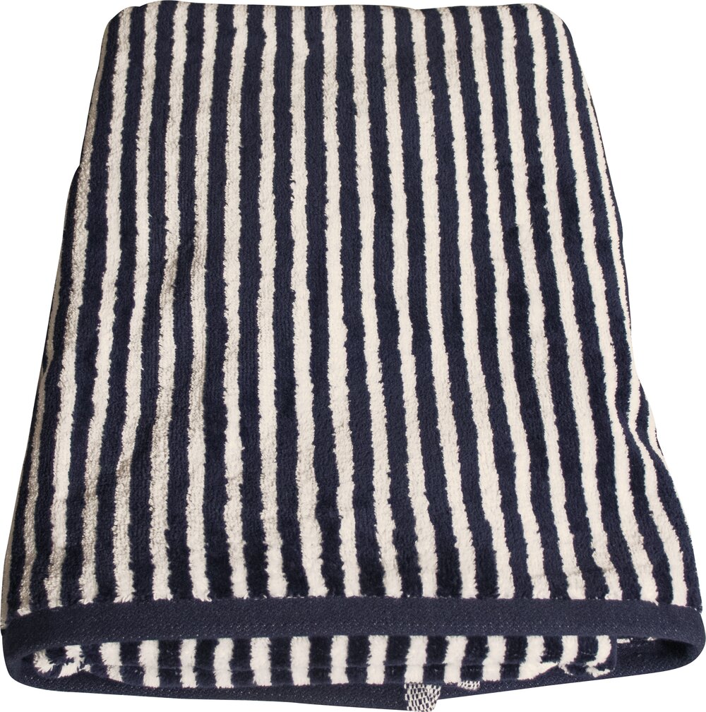 Omhu  Frotté Velour stribet Håndklæde - Navy/Hvid