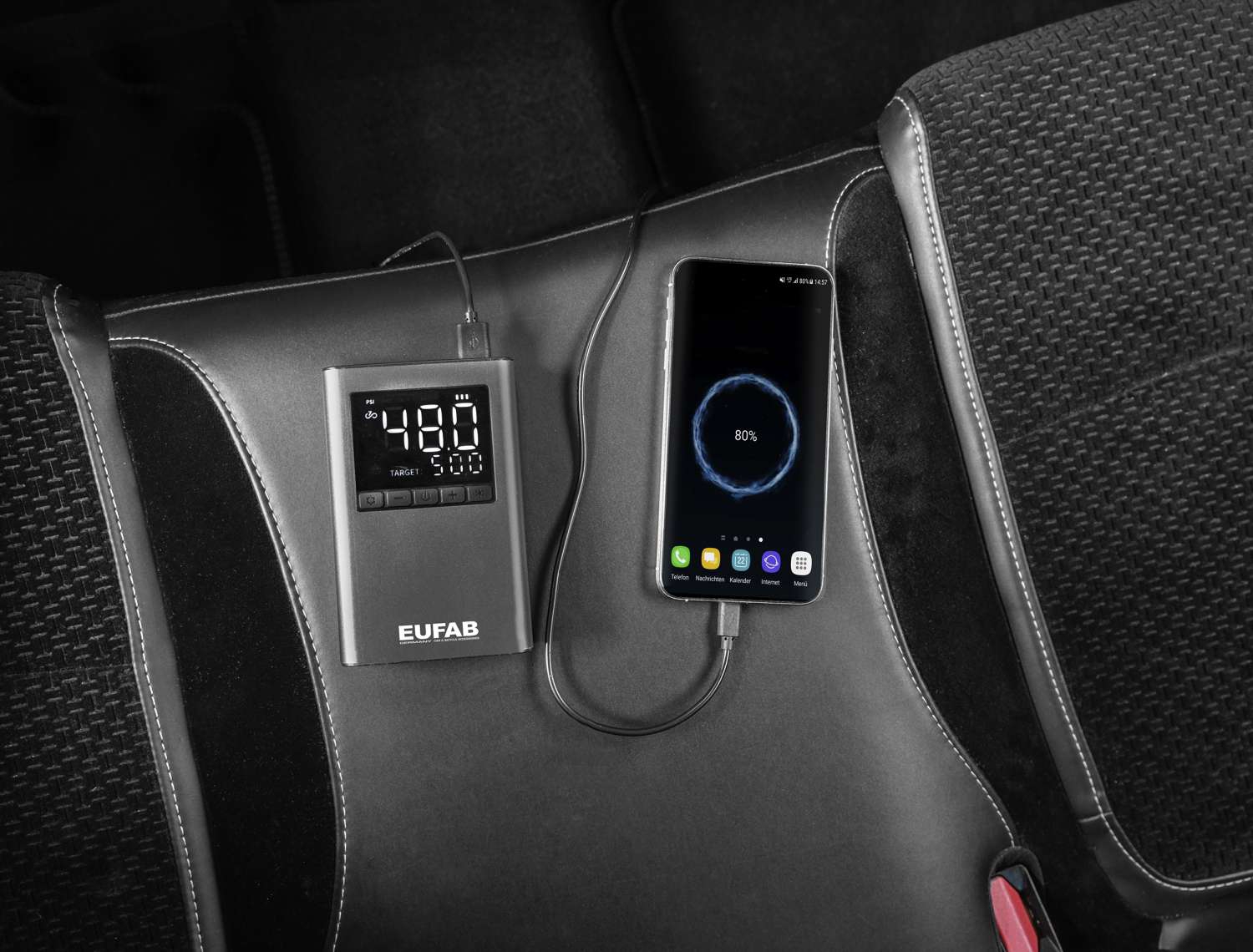 Eufab batteriebetriebener Mini Kompressor mit integrierter Powerbank 800 mAh