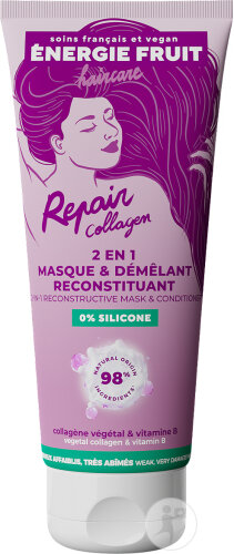 Energie Fruit 2en1 Masque Et Démêlant Reconstituant Collagène Vitamine B Cheveux Très Abimés 200ml