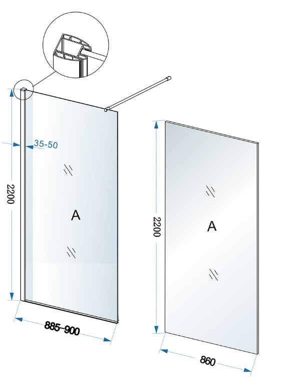 Mueller Eco inloopdouche 90x220 nano-coating helder glas chroom