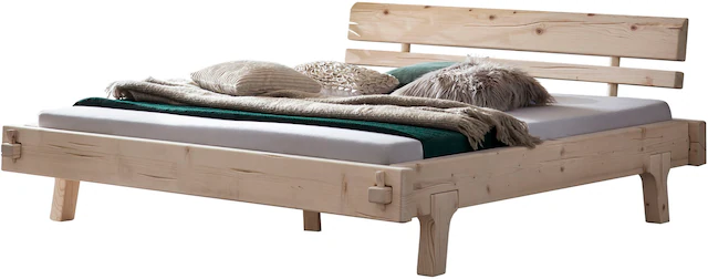 SalesFever Holzbett »Fügen Bett aus Naturholz« Massives Fichten-Balkenbett: Uriges Landhausdesign