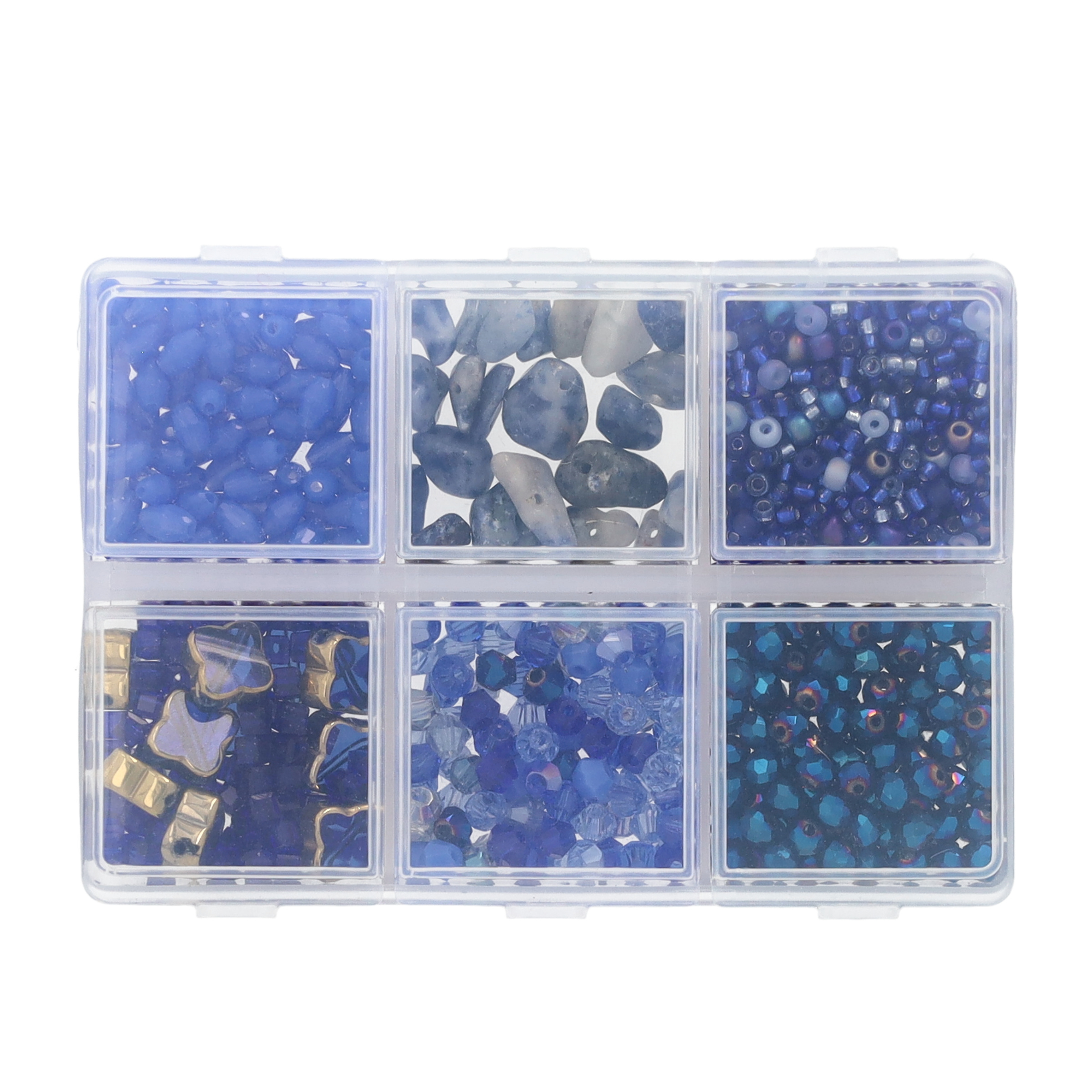 (850er Set) 1-11mm Schimmernde Glas Perlen DIY Bastel Schmuck Zwischenperle für Armband / Kette - Blau