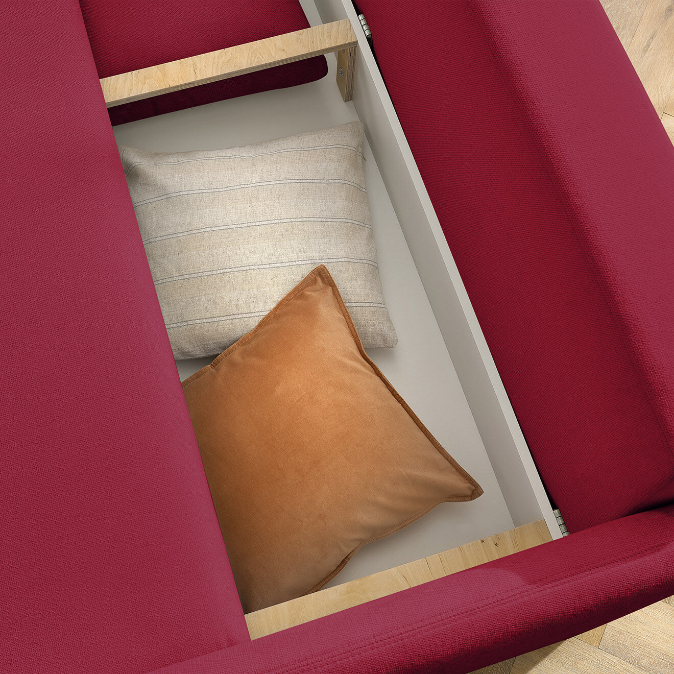 Bobochic Canapé droit convertible coffre marcel tissu lisse rouge - 211x100x86 cm