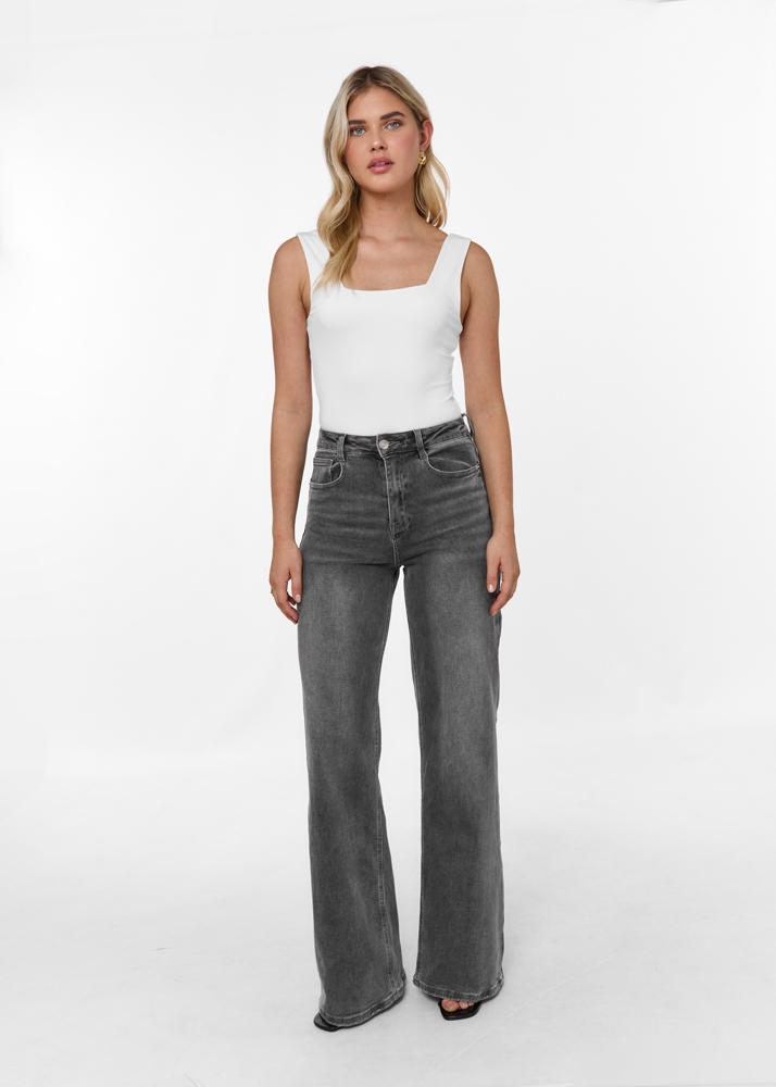 Wide leg stretch jeans ash grijs