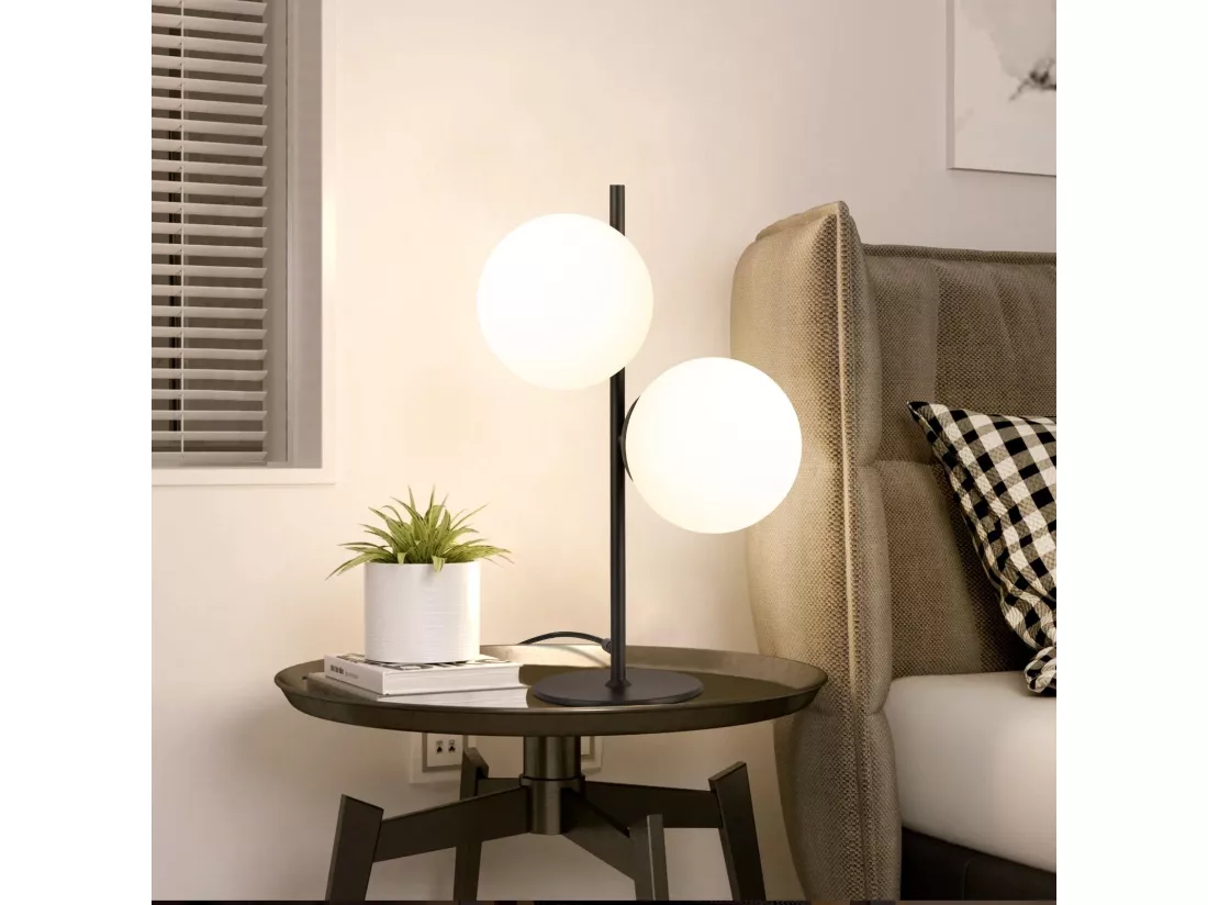 NETTLIFE Lampe de Table Lampe de Chevet Noire Salon E27 Design Moderne Verre Industriel Vintage Métal 2 Ampoules