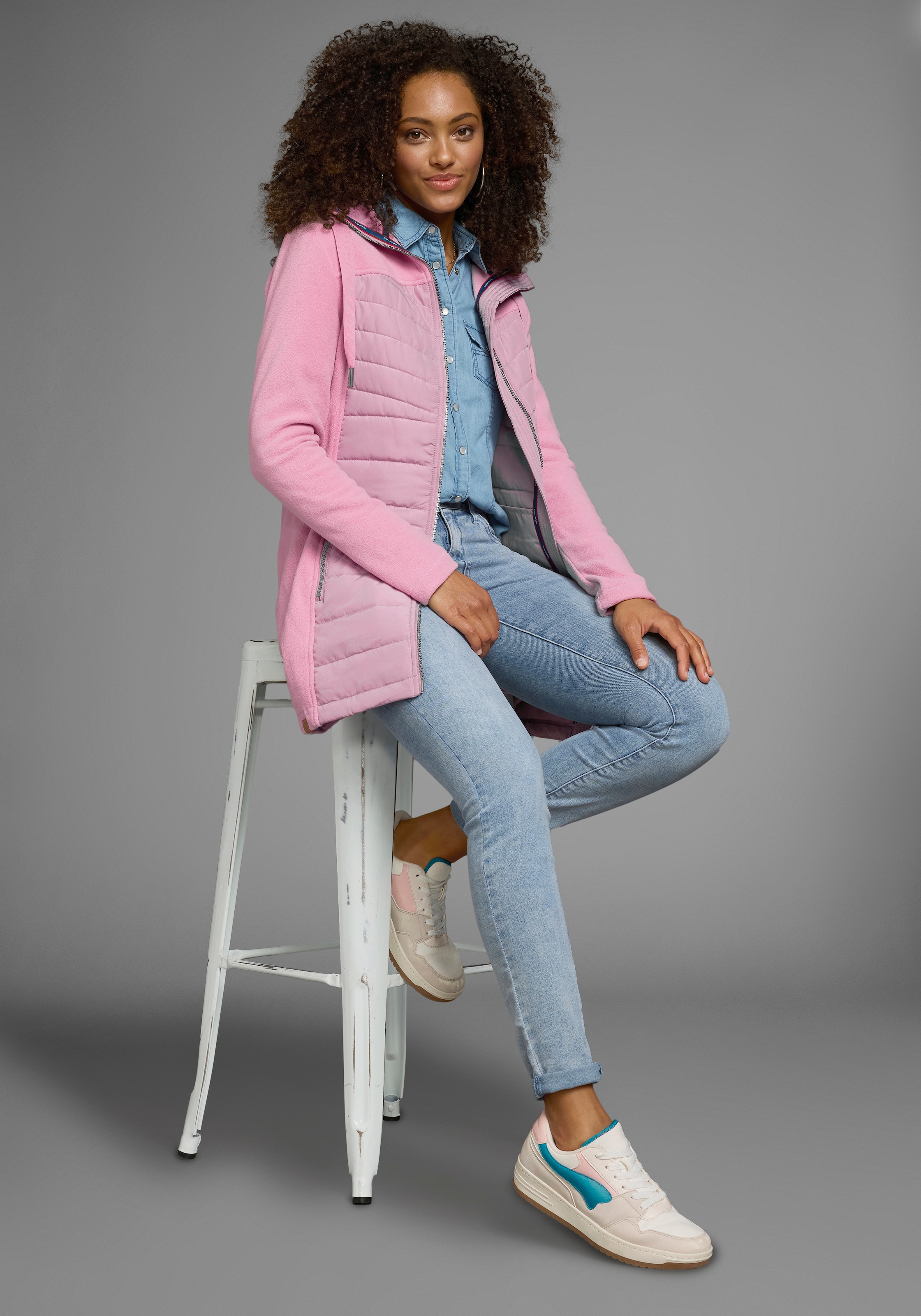 KangaROOS Langjacke mit Kapuze Hybridjacke - Fleecejacke mit wattierten Bereichen