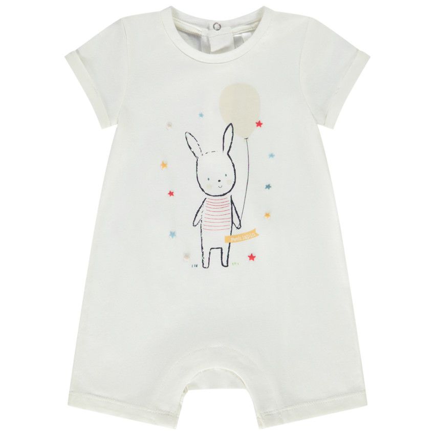 Combinaison courte en jersey slub print lapin pour bébé garçon - Ecru