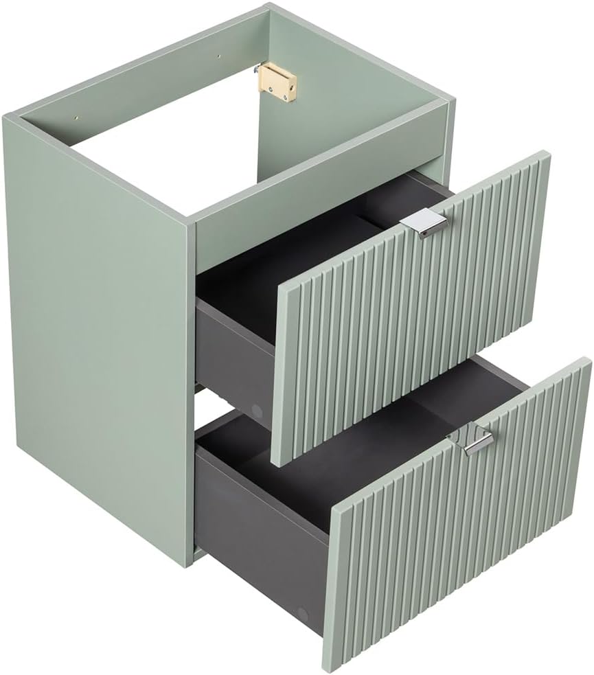 Lomadox Waschtisch 50cm, grün, gerillte Front, hängende Montage, geringe Tiefe 40cm