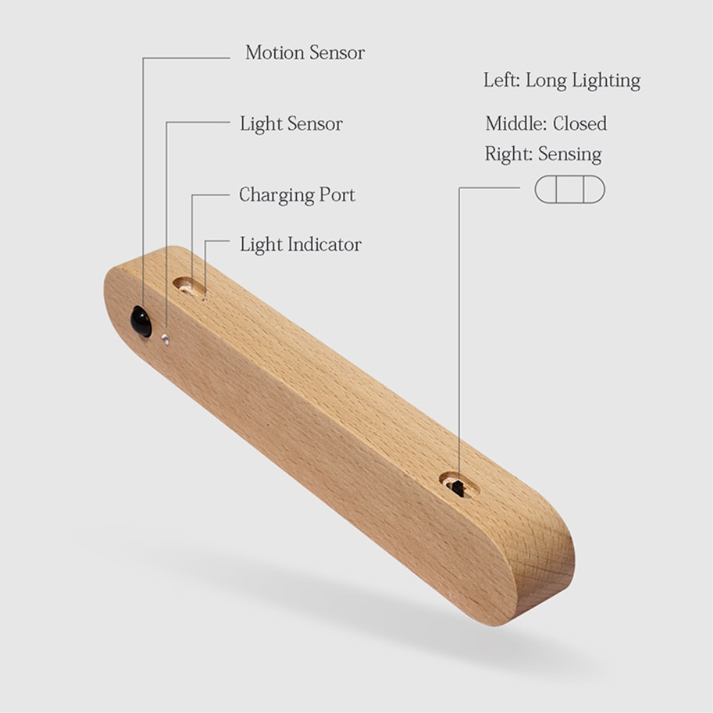 2in1 Magnetische Holz Schlüssel Halterung mit LED Wandleuchte   Lichtsensor - Braun