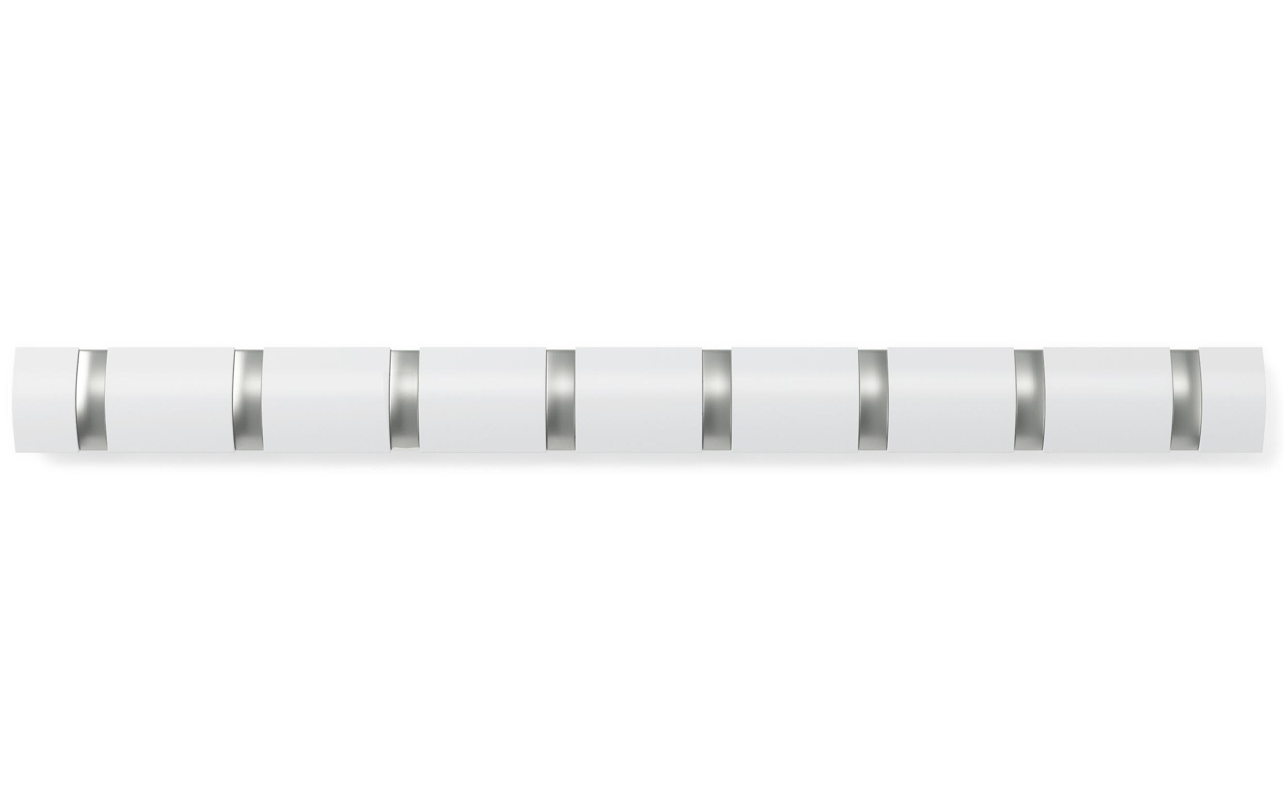 Wandgarderobe Flip 8 Haken, Weiss/SilberGarderobeleiste mit 8 Haken in Dunkelbraun und Schwarz