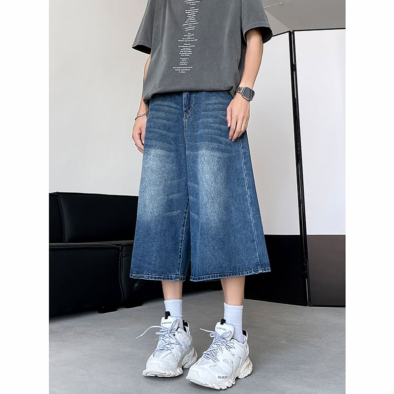 Fushet - Mid Rise Washed Denim Shorts