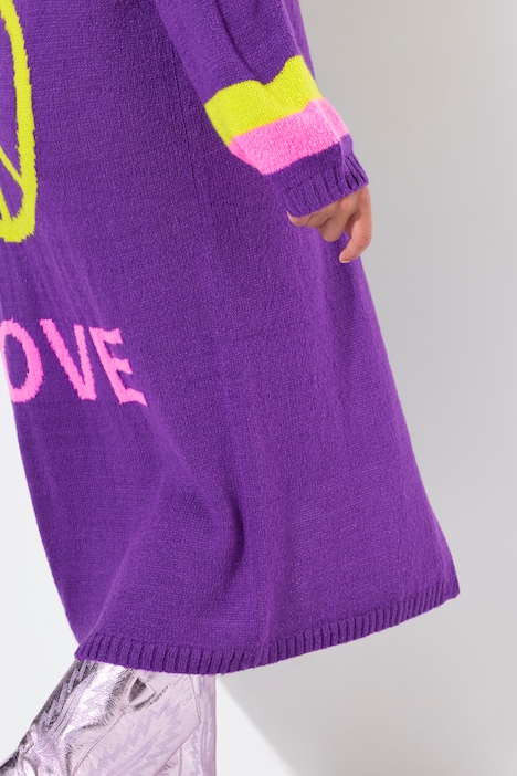 Long-Strickjacke, Rücken Peace-Motiv, offene Form