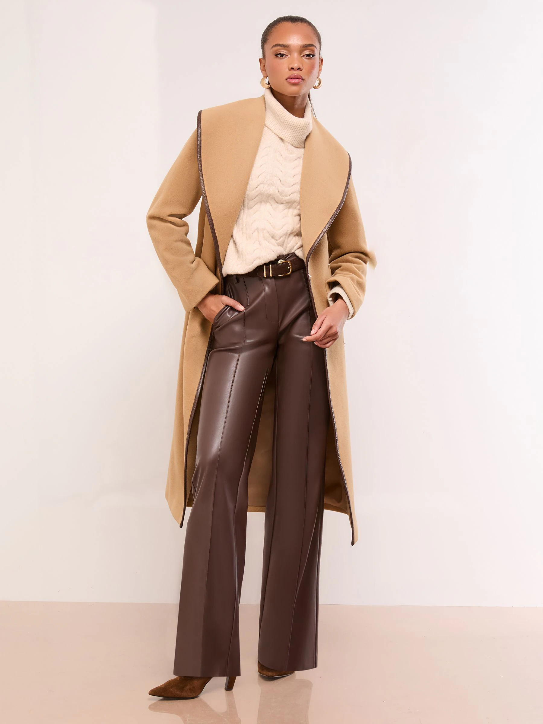Camel - Lipsy Shawl Lapel Wrap Coat
