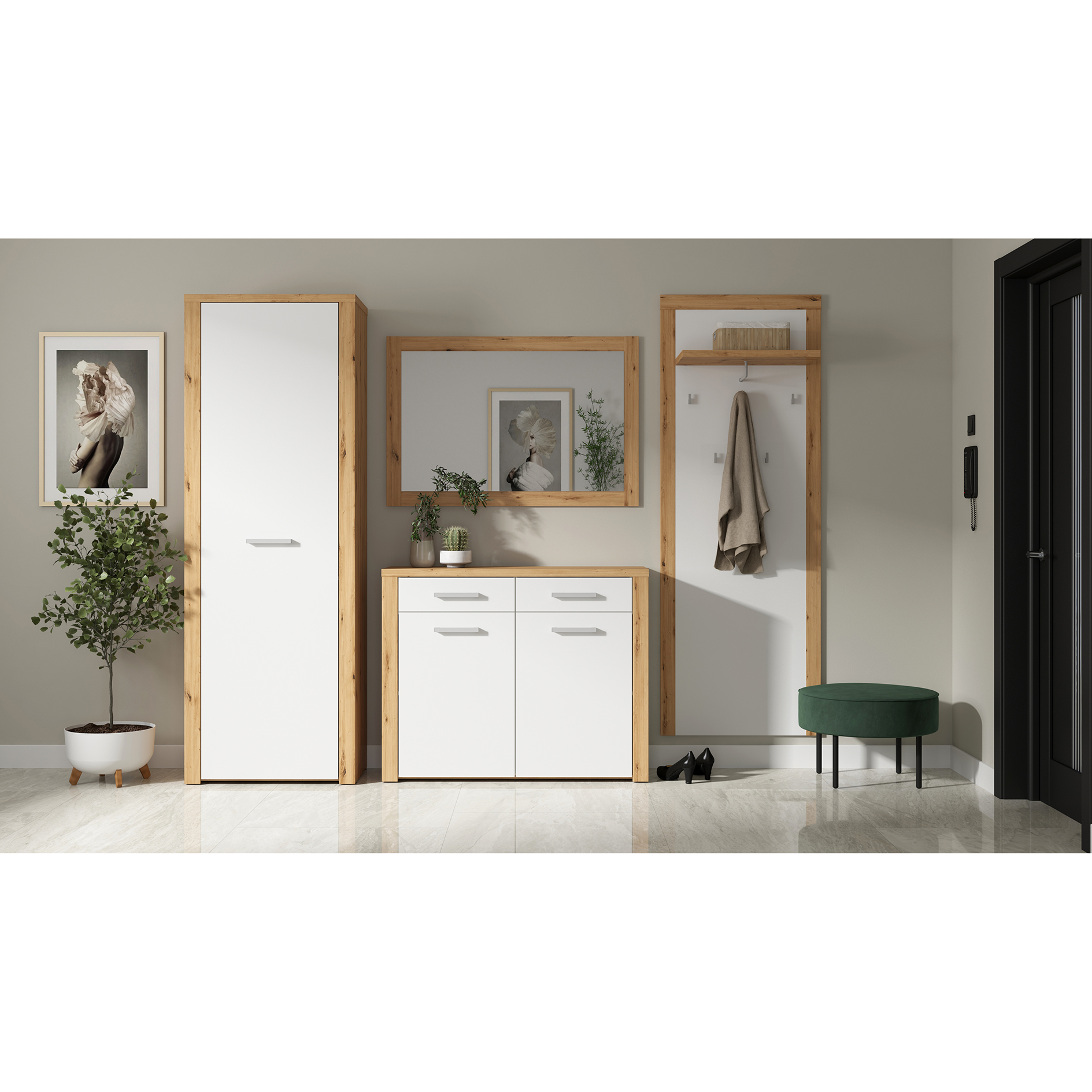 Garderobenkommode - Artisan Eiche - weiß - 110 cm